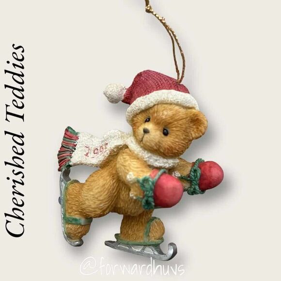 Enesco Cherished Teddies Hanging Ornament - “Bear with Ice Skates” (1995) - Picture 3 of 8